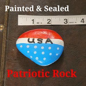 USA Red, White & Blue Patriotic Hand Painted Colorful Rock.